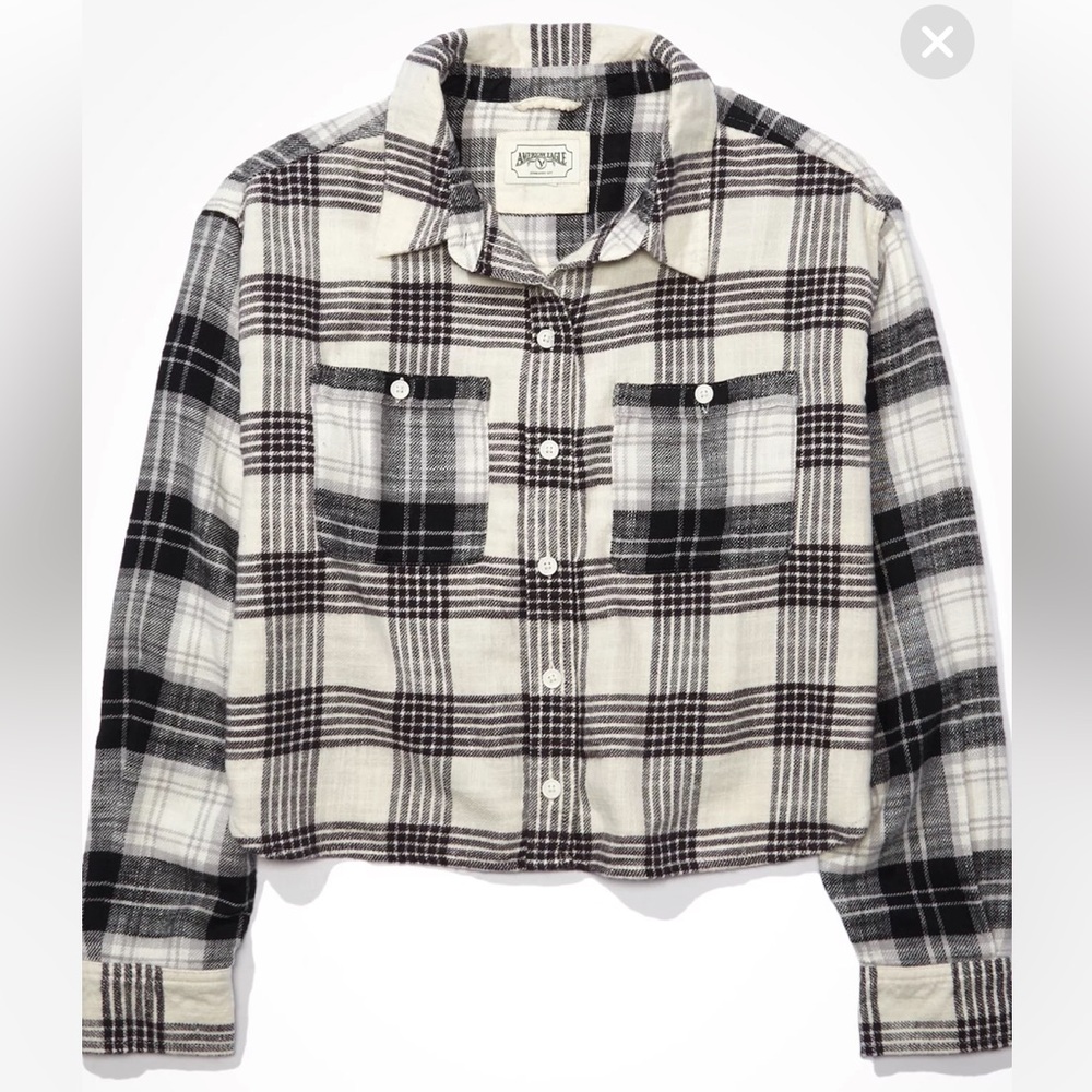 American Eagle Plaid Cropped Flannel Button Shirt XL